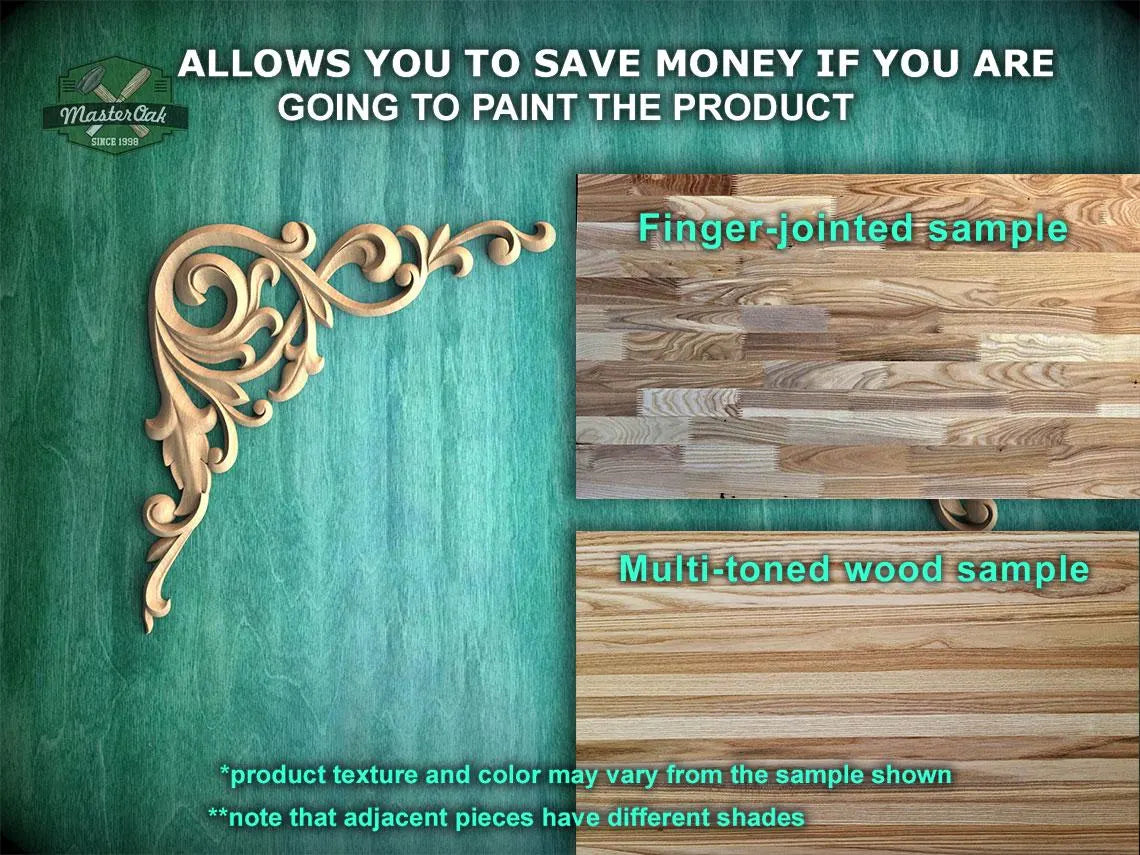 Scrolls Wood Carving (pair) made of wood, Set of 2pc, decorative wood, Classical-style hardwood acanthus cabinet onlays