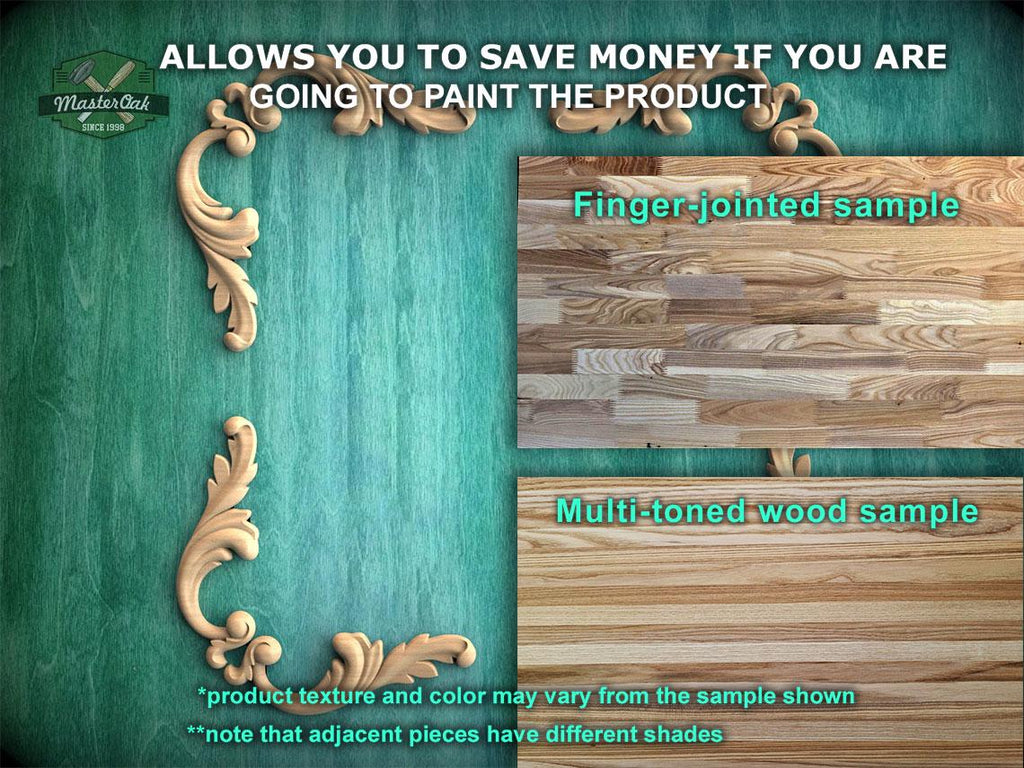 Classical-style hardwood acanthus cabinet onlays, Set of 4pc, decorative wood trim