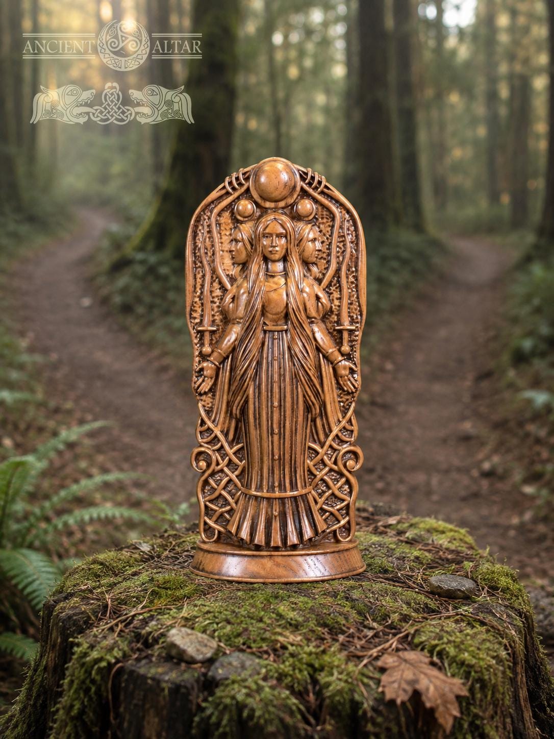 Oak Hecate Statue: Greek Goddess Figurine, Pagan Altar Decor