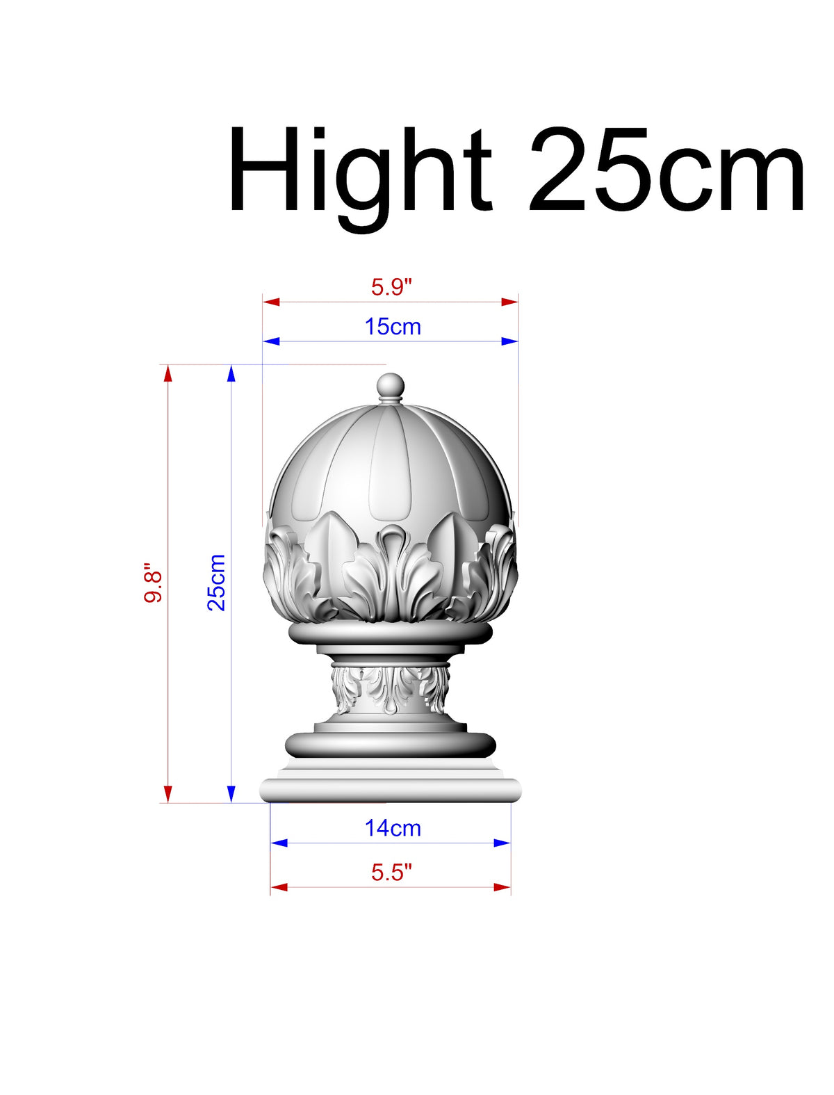Custom order. Decorative Architectural Wooden Finial, Staircase Newel Post Cap, Curtain rod finial, set of 2pcs, Size: Hight - 9.8"/25cm, Base width - 5.5"/14cm, from Oak