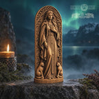 Freyja Statue with Cats, Wooden Norse Goddess Figurine, Viking Pagan Altar Decor, Freya Sculpture, Scandinavian Mythology Gift