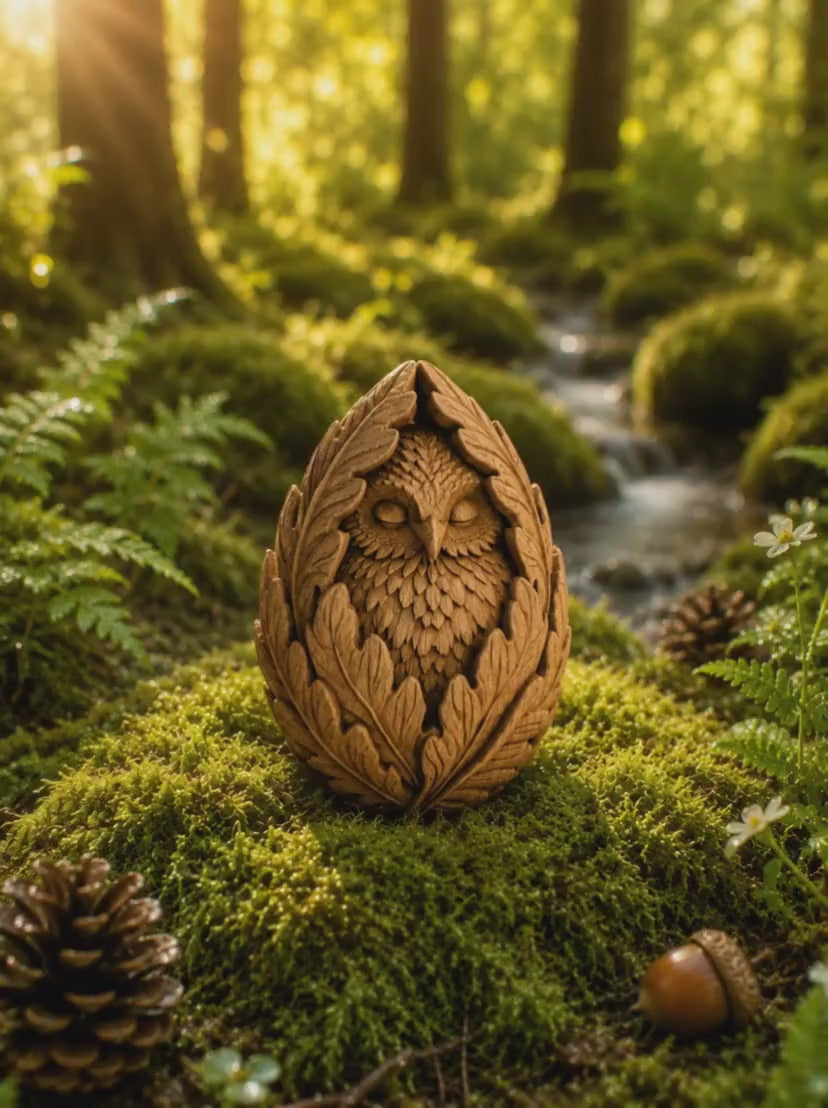 Sleeping Owl Forest Spirit, Carved Oak Owl Figurine, Woodland Guardian Statue, Nature Lover Gift, Rustic Forest Decor