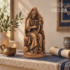 King David Playing Harp Statue, Solid Oak Biblical Sculpture, Seated Musician Figurine, Judaica Home Decor, Religious Gift