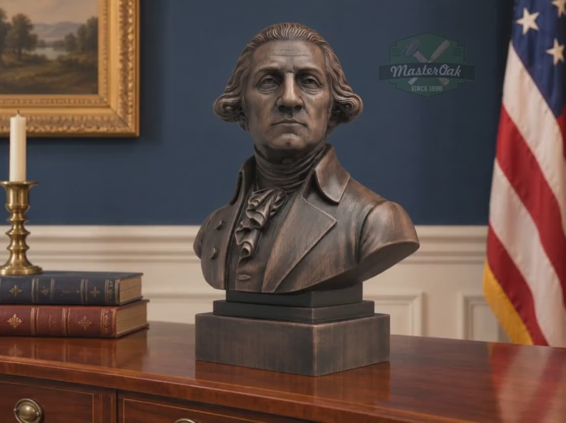 George Washington Bust, Hand-Finished Wood Sculpture | 1st President Decor