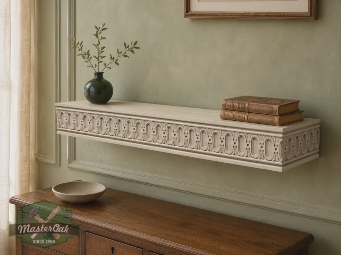 Carved Solid Oak Wall Shelf with Arched Pattern, Ornate Floating Shelf, Decorative Wood Display Shelf, Classical Home Decor