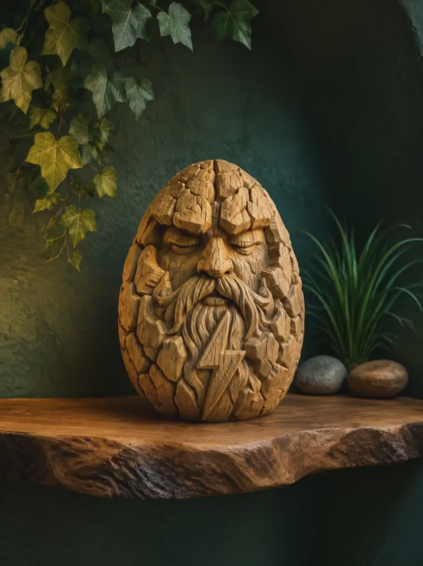 Thunder Heart Wooden Figurine, Oak Norse God Statue, Viking Thunder Guardian, Small Pagan Altar Decor