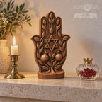 Hamsa Hand with Star of David, Solid Oak Sculpture with Pomegranates, Jewish Home Decor, Judaica Wedding and Housewarming Gift