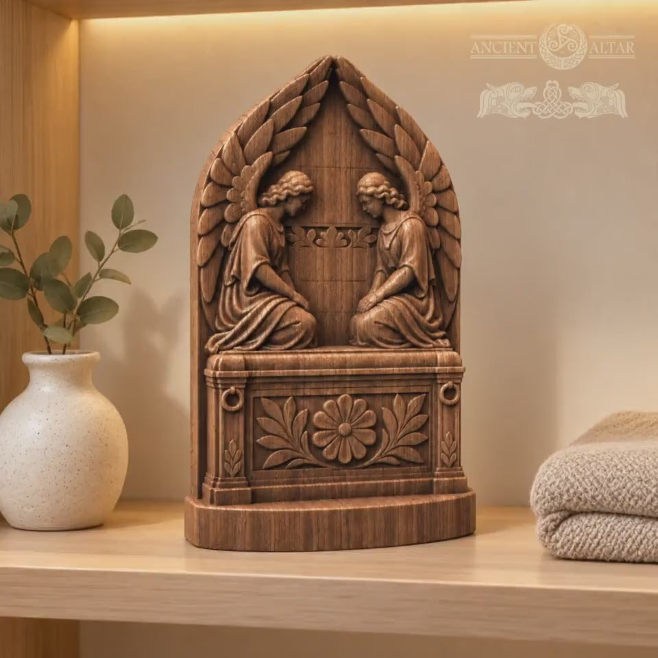 Ark of the Covenant with Cherubim, Solid Oak Wood Relief, Winged Angels Sculpture, Biblical Judaica Decor, Religious Gift