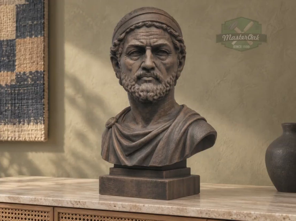 Hannibal Barca Bust, Hand-Finished Wood Sculpture | Ancient Military Decor