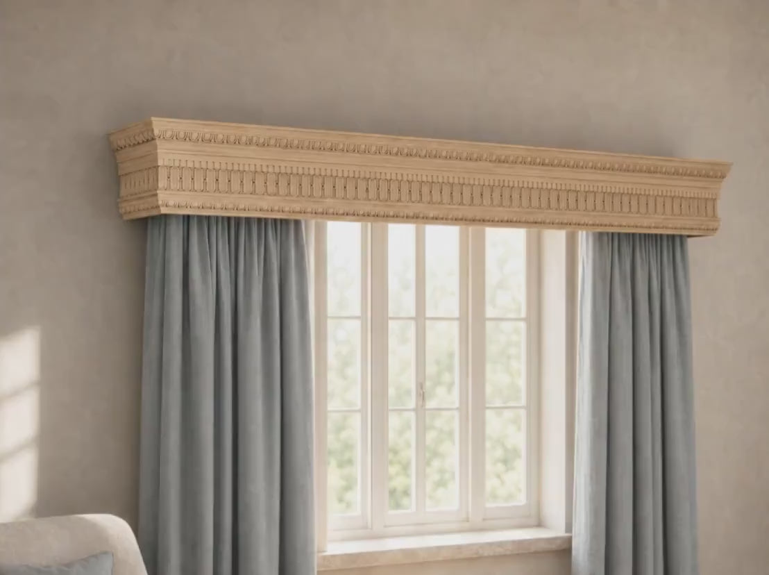 Carved Wooden Curtain Cornice, Classical Window Valance, Unfinished Solid Wood