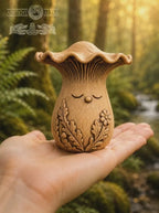 Wooden Chanterelle Forest Spirit Figurine, Oak Mushroom Guardian, 2.76 in