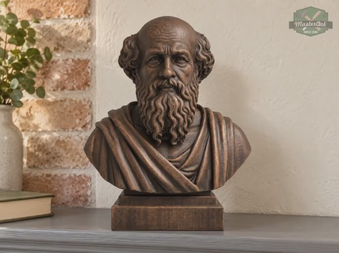 Archimedes Bust, Hand-Finished Wood Sculpture | Science History Gift for Office Library Decor