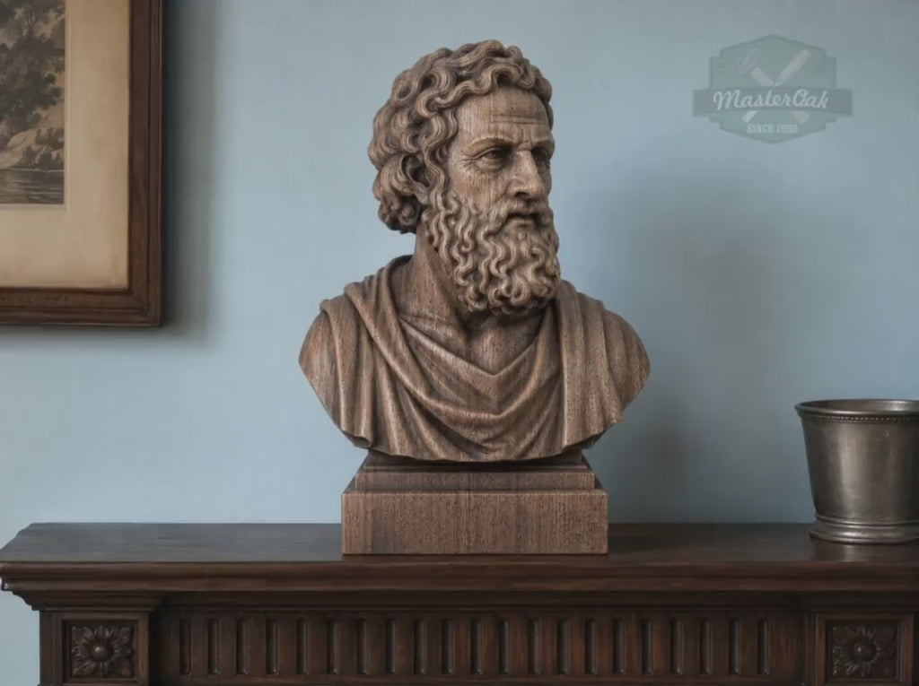 Plato Bust, Hand-Finished Wood Sculpture | Greek Philosophy Decor