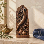 Shofar Oak Wood Relief with Pomegranates and Olive Branches, Judaica Sculpture, Rosh Hashanah Decor, Jewish Housewarming Gift