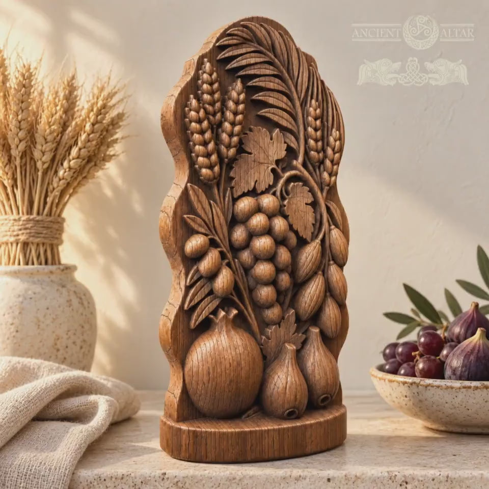 Seven Species Oak Wood Sculpture, Grapes Pomegranate and Fig Relief, Botanical Judaica Decor, Jewish Housewarming Gift
