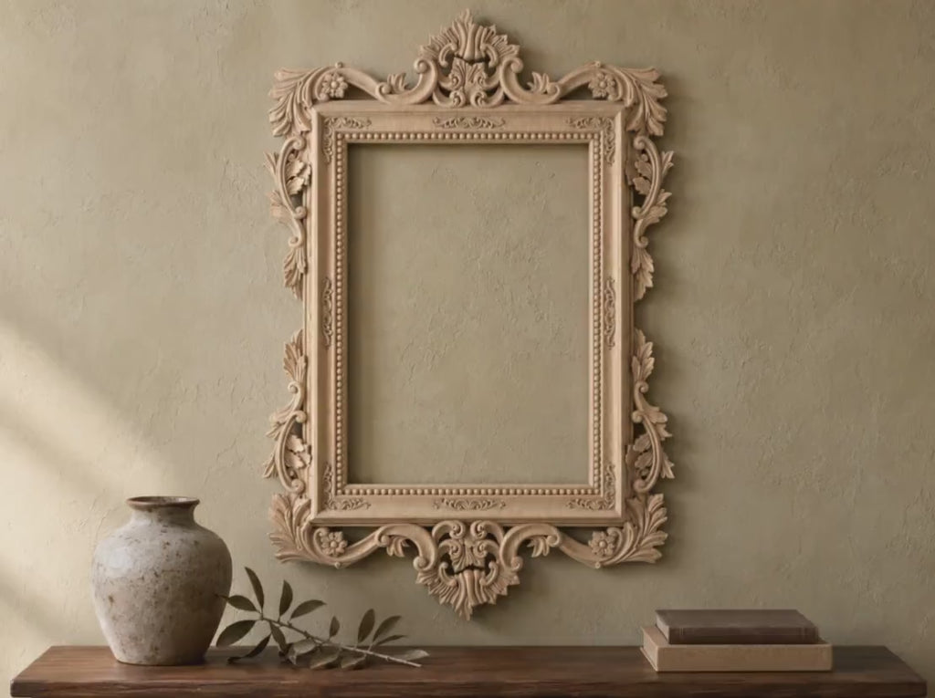 Luxurious Baroque Wooden Frame with Intricate Carvings for Mirrors and Art, 1pc, Carved Frame, carved decoration of wood, wooden art