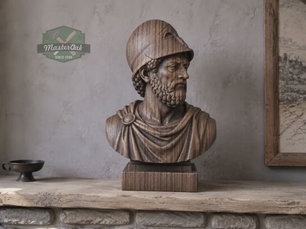 Pericles Bust, Hand-Finished Wood Sculpture | Ancient Athens Decor