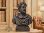 Marcus Aurelius Bust, Hand-Finished Wood Sculpture | Stoic Philosophy Decor