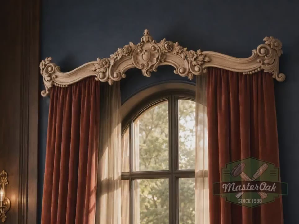 Le Roi Soleil Cornice - French Baroque Classicism Elegance, 1 pc, Unpainted, Baroque Pelmet, Classic carved curtain rod of wood