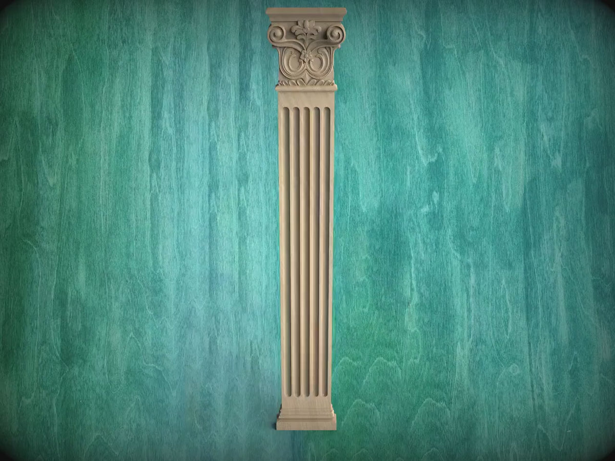 Wooden Carved Classic Corinthian Column Pilaster,  wood ionic  pilaster, 1pc, Unpainted, Carved Wood Trim Post Pillars, Flat Back Columns