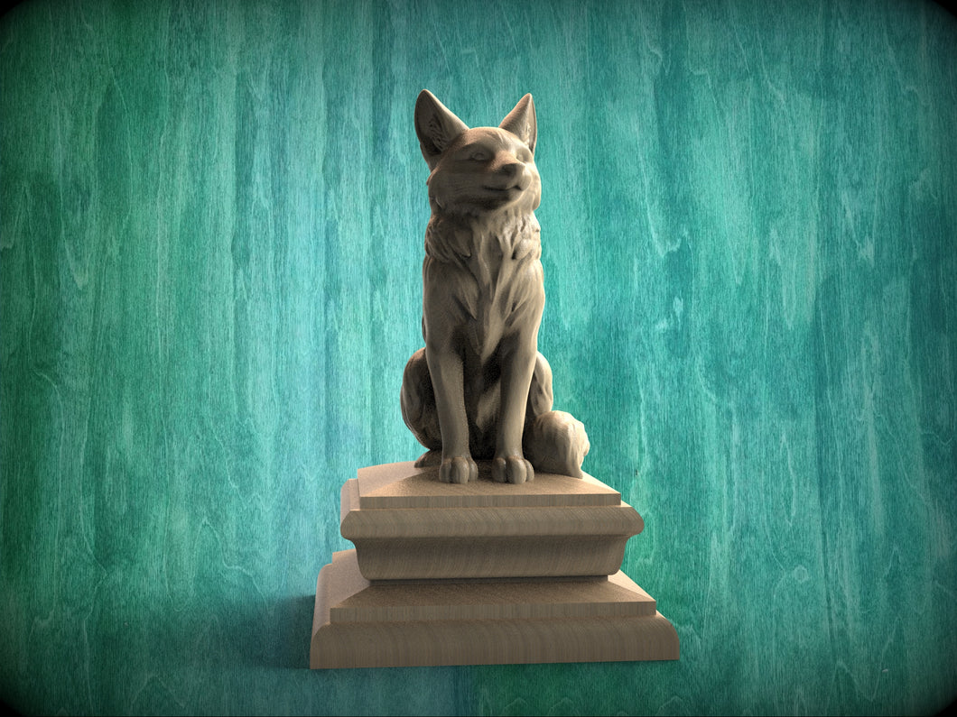 Custom order. Full-length fox - Animal Figurines, Wooden Finial for Staircase Newel Post with Square Base, 1pc, Material Ash Wood.
