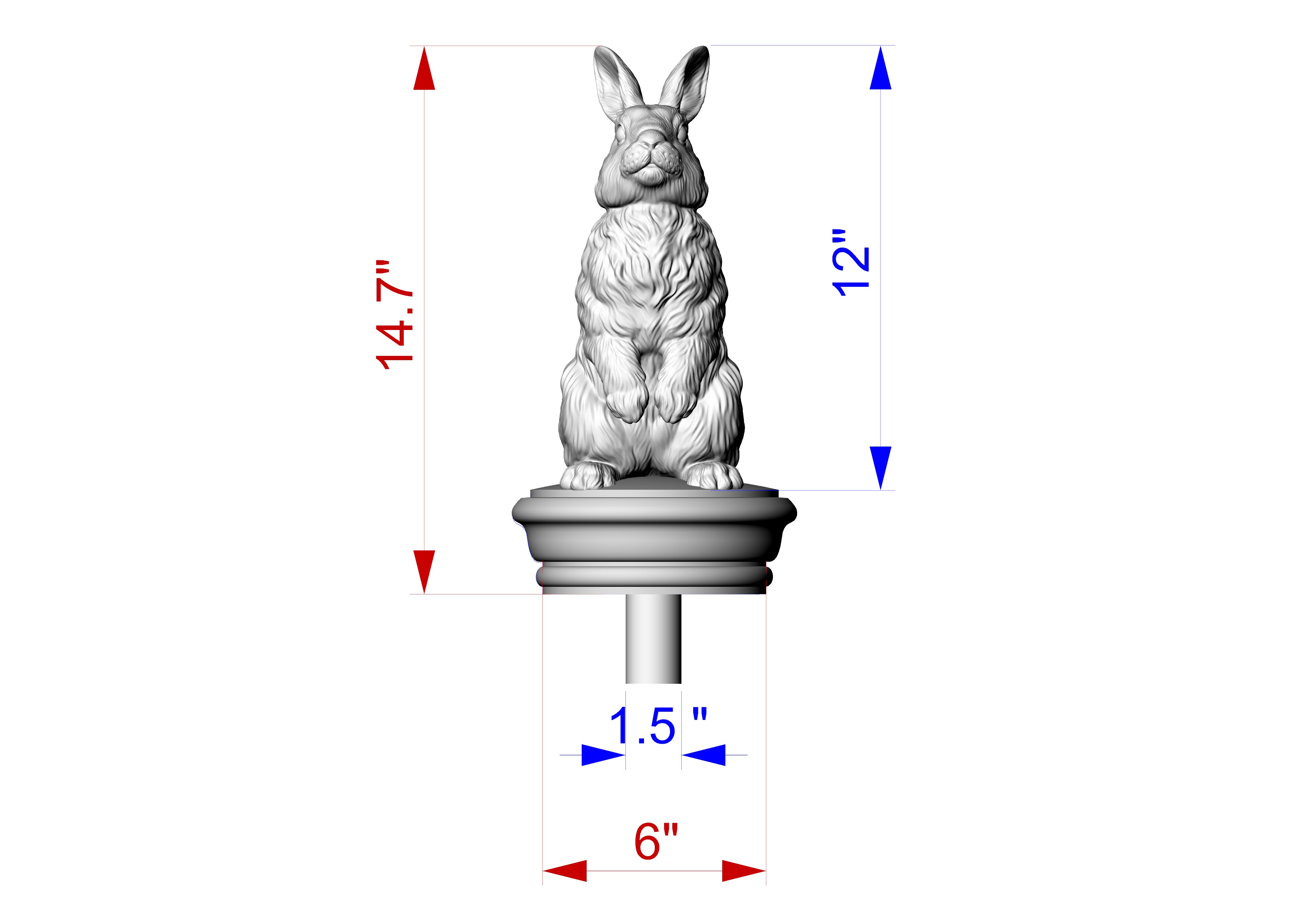 Custom order. Rabbit Wooden Finial with round base and dowel for Stair
