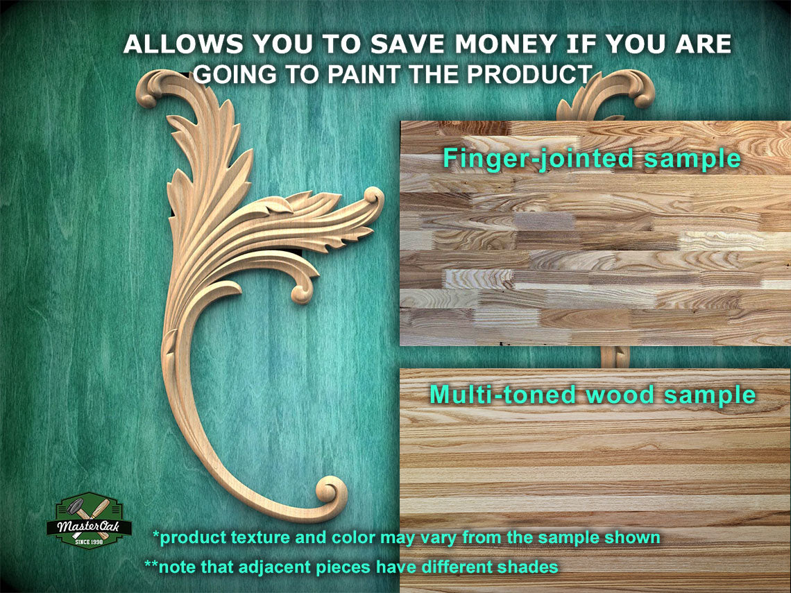 Acanthus Decorative Corner Onlays With Scrolls from wood, Set of 2pc, decorative wood trim