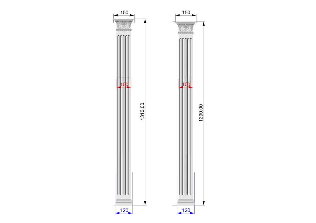 Custon order. Corinthian Elegance Wooden Pilaster, Flat Back Columns, set of 2 different sizes,  Unpainted, Multi-toned wood