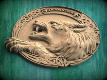 Load image into Gallery viewer, Custom order: round decor with a wolf image and an individual inscription, size 20×20 inches, one piece.
