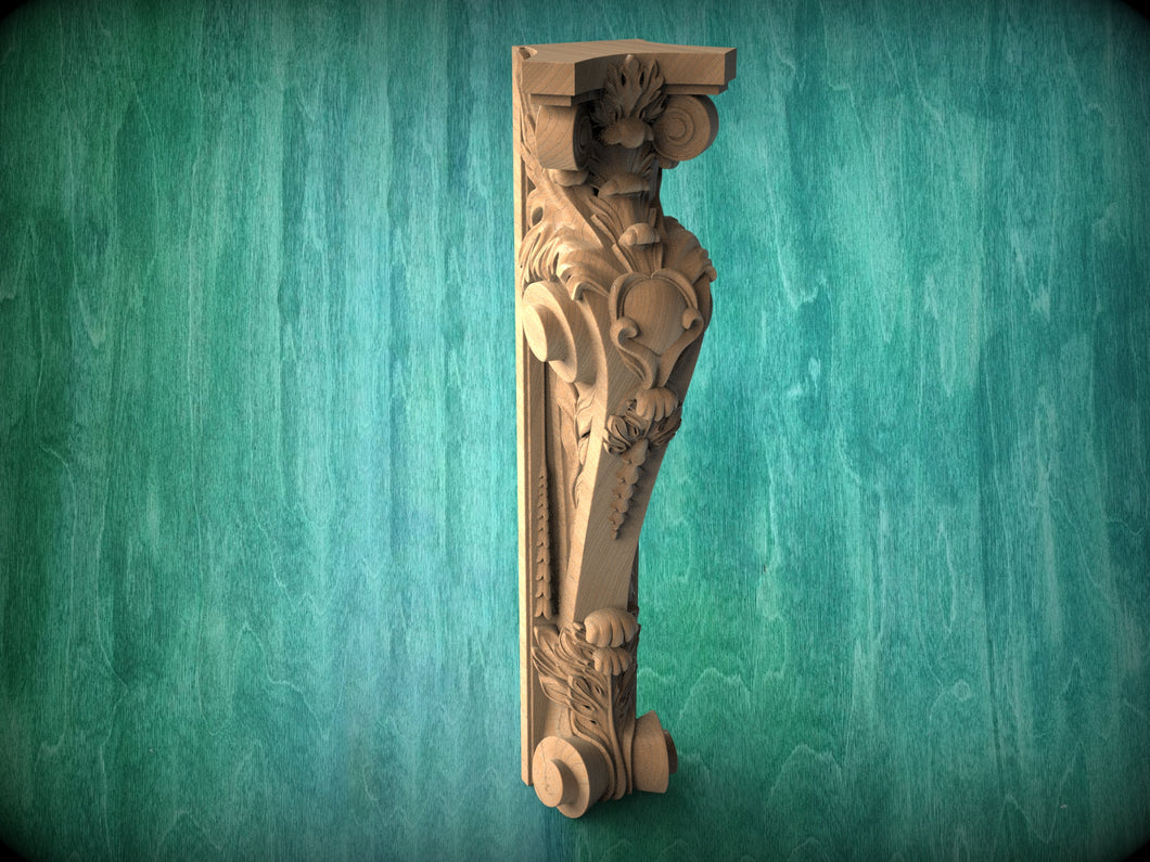 Custom order. Carved decor: onlays, corners and corbels. Multi-toned wood