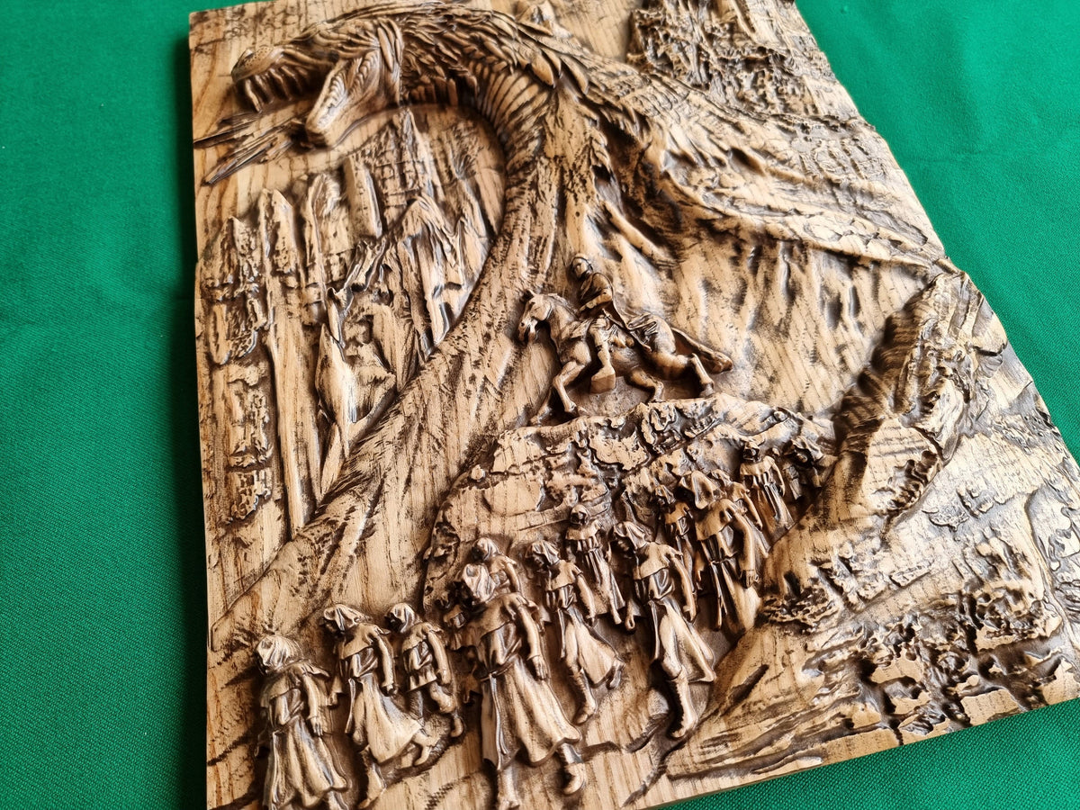 Dragon wood painting, wall decor carving, Dragon birthday gift, wall art decor panel
