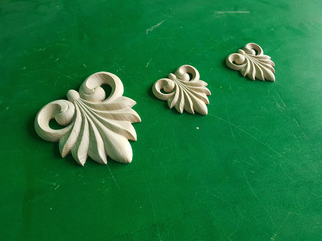 Carved Leaf of wood, Unpainted, 1 piece, Home Wall Embellishments, wood onlays, wood wall art decor