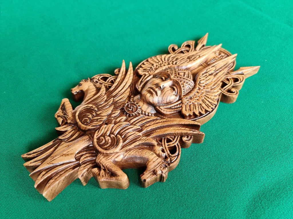 Valkyrie Norse Godness, Pagan altar, Norse mythology, Celtic wood carving