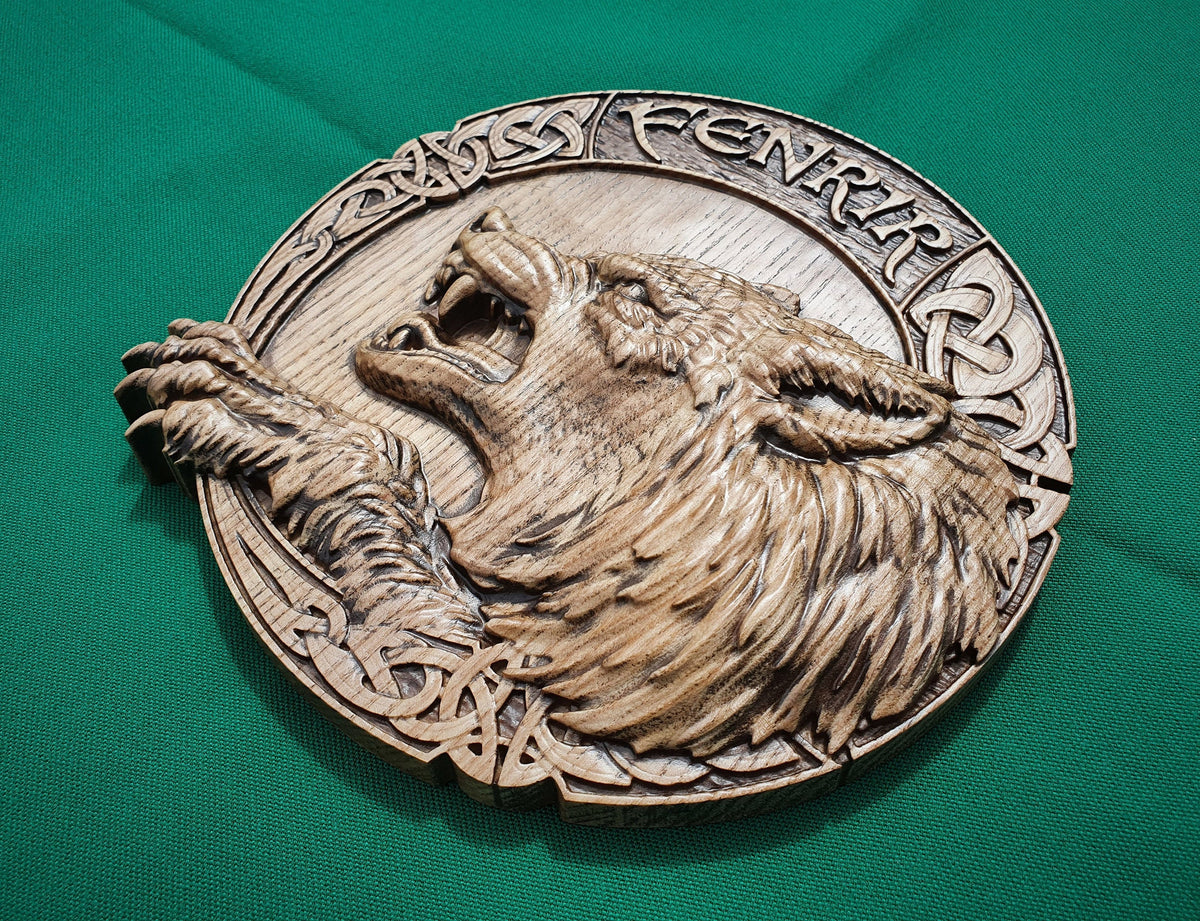 Viking Wolf FENRIR,  Odin's Wolf Fenrir on Viking Shield Wall Hanging Sculpture Viking Decor Scandinavian