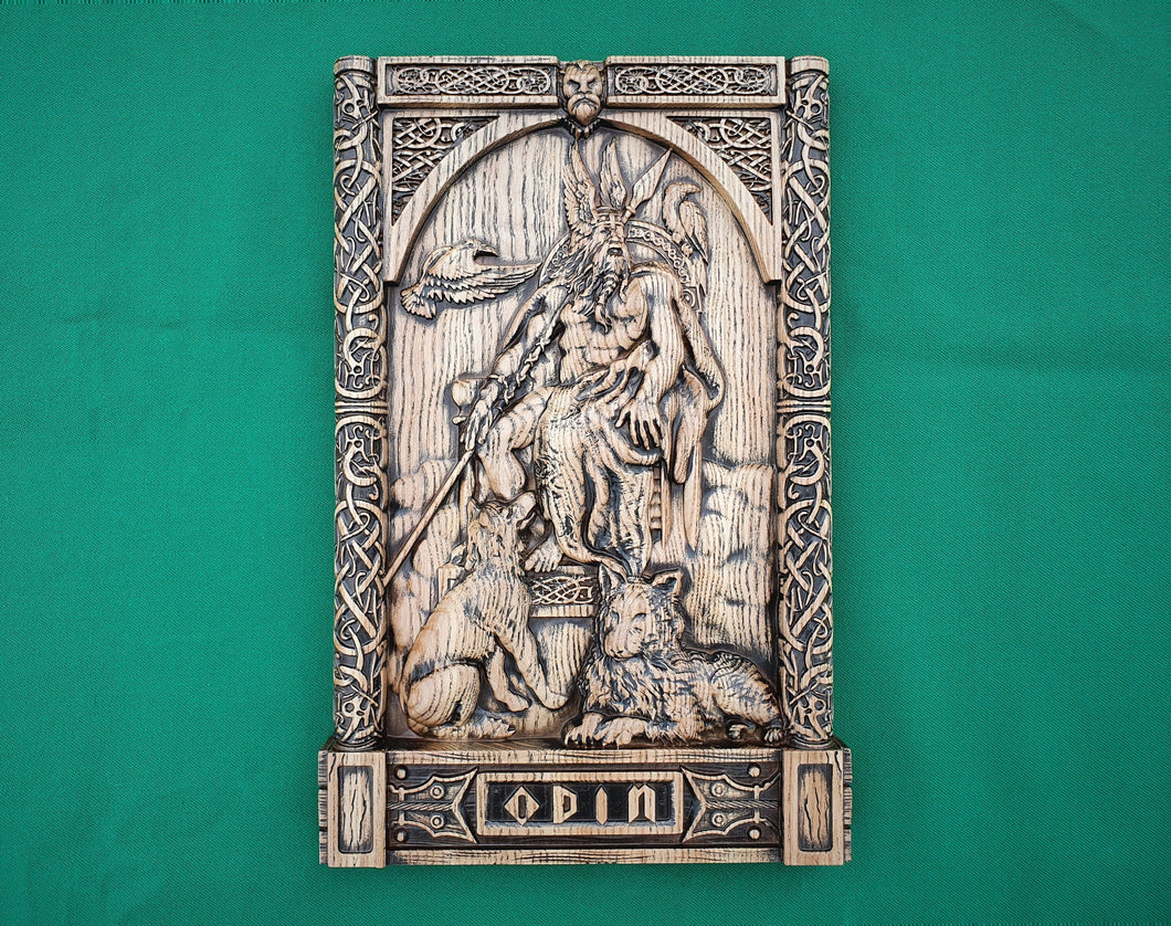 God ODIN on the throne , Scandinavian God,  Celtic wood carving, Viking carving, wooden carving