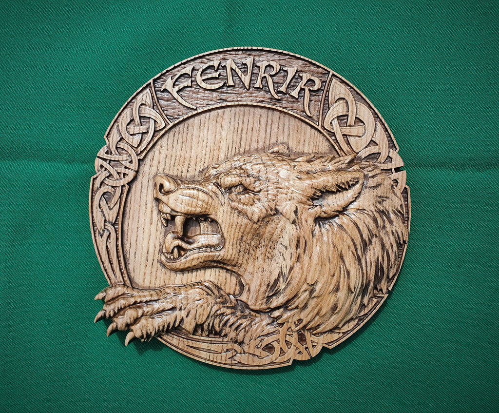 Viking Wolf FENRIR,  Odin's Wolf Fenrir on Viking Shield Wall Hanging Sculpture Viking Decor Scandinavian