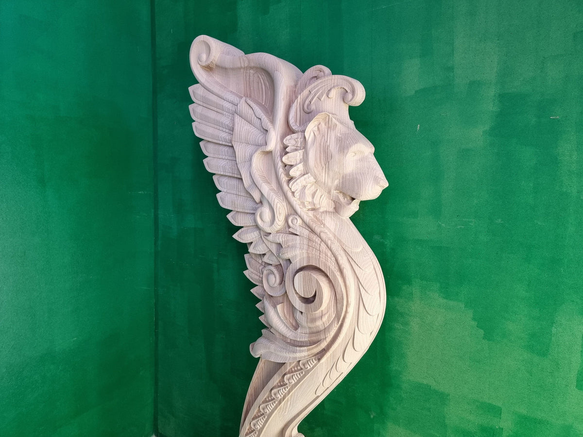 Lion carved post for stairs, Lion wooden sculpture, Lion statue, Lion First baluster Lion, Lion pillar,  Custom size wooden balusters