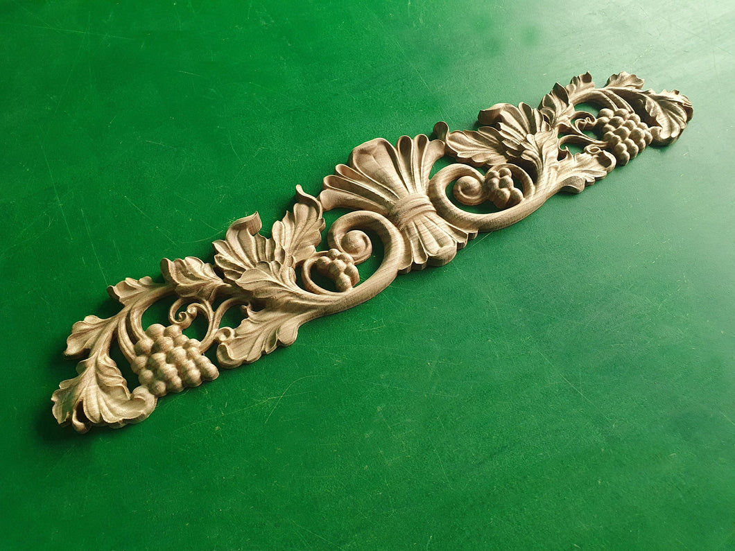 Wood Onlay Grapes, carved flower, horizontal decor, carved decoration of wood, wooden onlay, wall hanging