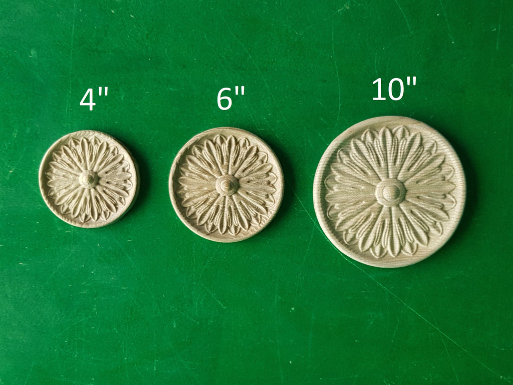Round Rosette of wood, Unpainted, 1 piece, Home Wall Embellishments, wood onlays, wood wall art decor