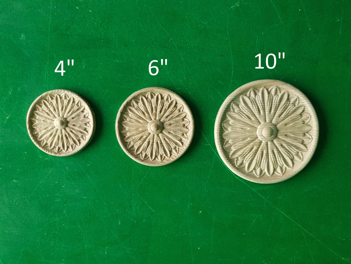 Round Rosette of wood, Unpainted, 1 piece, Home Wall Embellishments, wood onlays, wood wall art decor