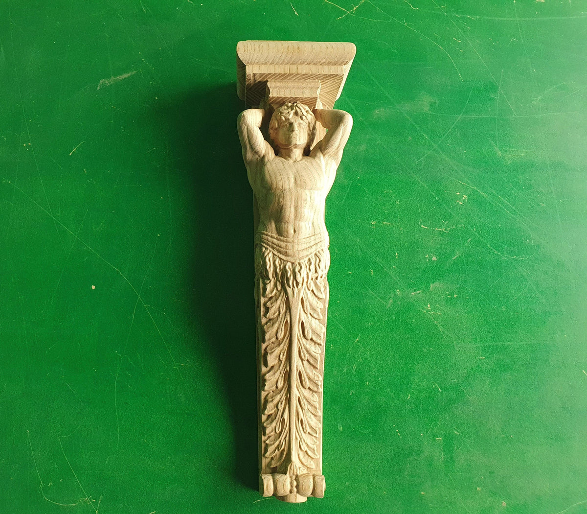 Atlant Carved Wooden Corbels Unpainted,  telamon, Home Wall Embellishments, wood onlays, wood wall art decor