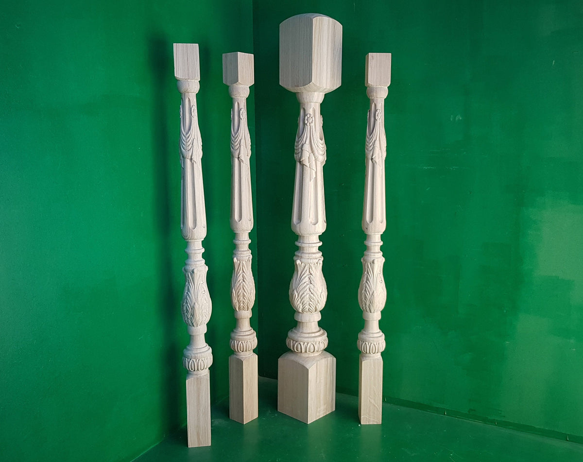 Carved baluster in classic style, carved banister of wood, stair balusters, Custom size wood balusters for stairs