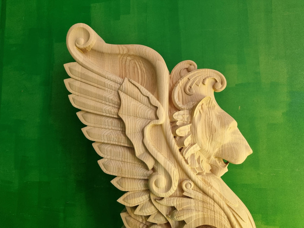 Lion carved post for stairs, Lion wooden sculpture, Lion statue, Lion First baluster Lion, Lion pillar,  Custom size wooden balusters