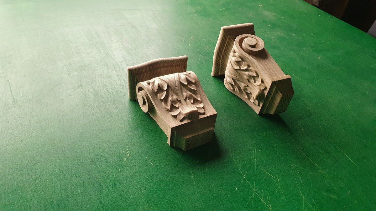 Carved Decorative Wooden Corbel Pair, Antique Wood Shelf Bracket, Cornice Corbel Entablature
