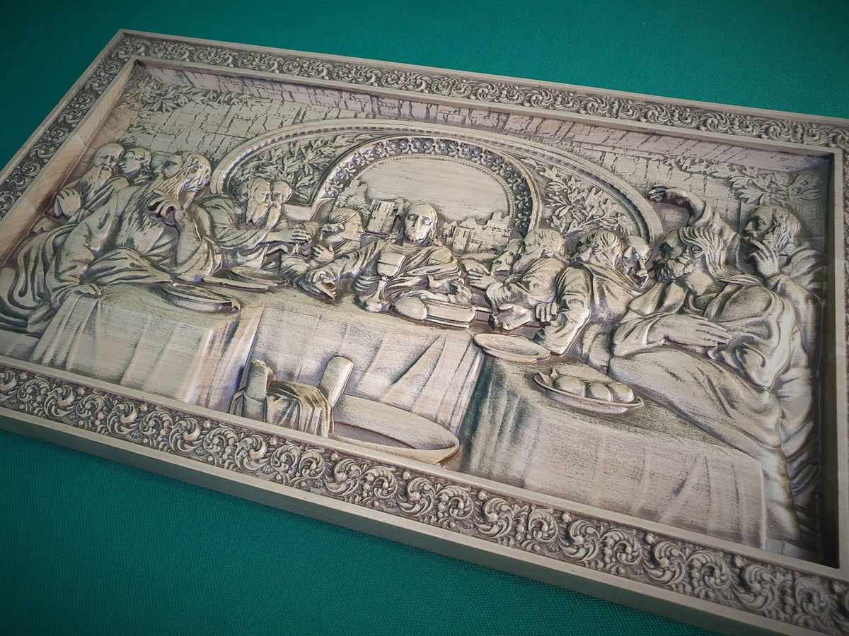 Last Supper Carved Panel, religious carved icon, wood carvings religious gifts 3d last supper
