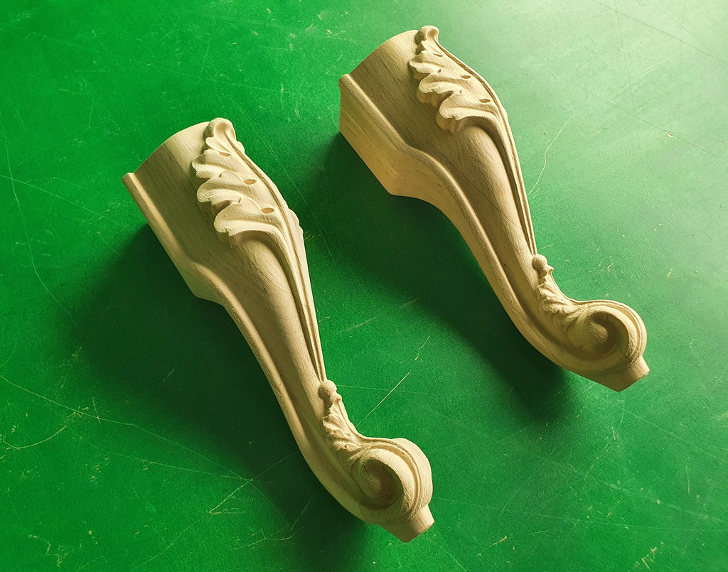 Pair of Beautiful Carved Legs, Set 2pc, classic style legs, baroque legs, wooden legs, queen anne style