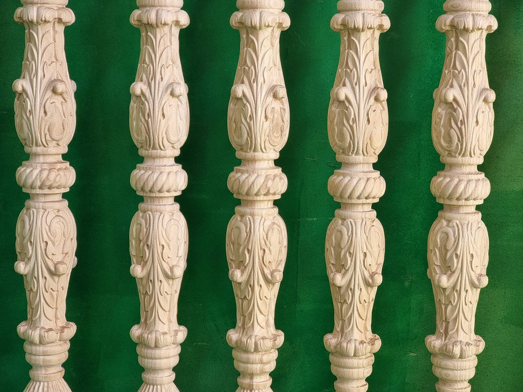 Carved balustrade of wood, carved banister of wood, stair balusters, Custom size wood balusters for stairs