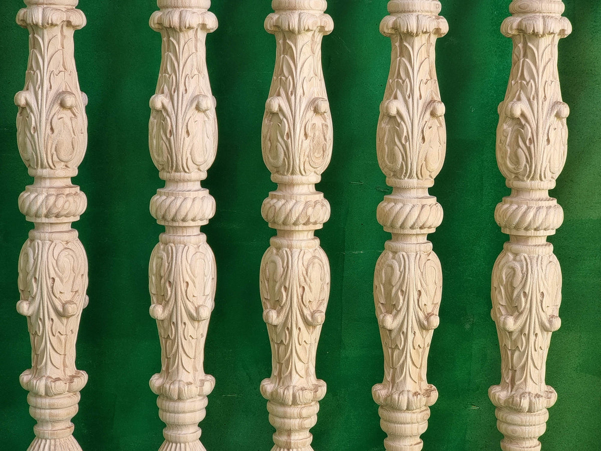 Carved balustrade of wood, carved banister of wood, stair balusters, Custom size wood balusters for stairs