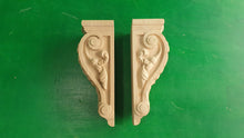 Load image into Gallery viewer, Decorative Carved Wooden Corbels Unpainted, Set 2pc, Home Wall Embellishments, wood onlays, wood wall art decor
