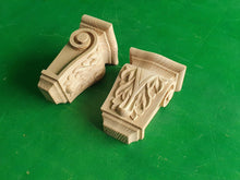 Load image into Gallery viewer, Carved Decorative Wooden Corbel Pair, Antique Wood Shelf Bracket, Cornice Corbel Entablature
